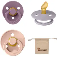 BIBS Dental fopspenen Anatomical 0-6 maanden- Set 3 stuks- Mauve, Fossil Grey, Blush- + Monkiezz speenzakje - orthodontisch- Anatomisch- Maat 1