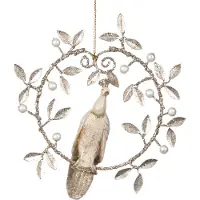 Goodwill Kerstbal-Pauw in Krans Crème-Champagne 18 cm