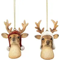 Goodwill Kerstbal-Hert met wintermuts Rood-Bruin H 8 cm Voordeel Ass. Per 2 Stuks