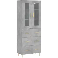 vidaXL Hoge kast, betonkleur, 69,5 x 34 x 180 cm, houtvezelplaat