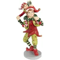 Clayre & Eef Kerstdecoratie Beeld Elf 19 cm Rood Groen Polyresin Kerstfiguren Rood Kerstfiguren