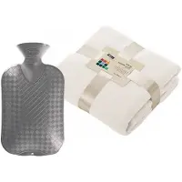 Merkloos Fleece deken/plaid - wit - 130 x 170 cm - kruik - 2 liter - Plaids