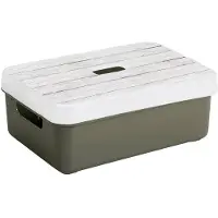 Sunware Opbergbox/mand - donkergroen - 9 liter - met deksel hout kleur - Opbergbox
