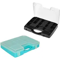 Forte Plastics - 4x Opberg vakjes doos/Sorteerbox - 13-vaks kunststof - 27 x 20 x 3 cm - zwart/blauw - Opbergbox