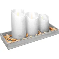 Anna's Collection Houten dienblad met 3 LED kaarsen in de kleur zilver 14 x 40 cm - LED kaarsen