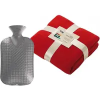 Merkloos Fleece deken/plaid - rood - 130 x 170 cm - kruik - 2 liter - Plaids