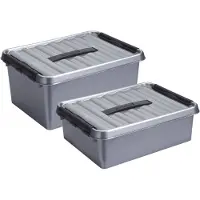 Sunware Opberg boxen set 2x stuks 10 en 15 liter kunststof grijs met deksel - Opbergbox