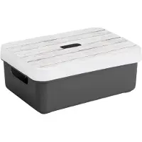 Sunware Opbergbox/mand - antraciet - 9 liter - met deksel hout kleur - Opbergbox
