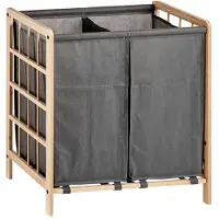 Kipit Wasmand Woodbox - met opvang waszak - 2x 50 liter compartiment - 59 x 33 x 60 cm - Wasmanden