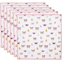 Clayre & Eef Servetten Katoen Set van 6 40x40 cm Beige Roze Katoen Vlinders Servet Stof Beige Servet Stof