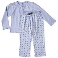 Little label pyjama met all over print lichtblauw Meisjes Stretchkatoen Ronde hals - 134