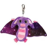 Suki Gifts Pluche knuffeldier vleermuis - paars/roze - 9 cm - sleutelhanger - Knuffeldier