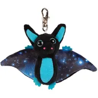 Suki Gifts Pluche knuffeldier vleermuis - zwart/blauw - 9 cm - sleutelhanger - Knuffeldier