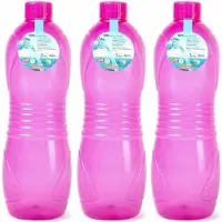 Forte Plastics Plasticforte Drinkfles/waterfles/bidon - 3x - 1000 ml - transparant/roze - kunststof - Drinkflessen