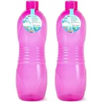 Forte Plastics Plasticforte Drinkfles/waterfles/bidon - 2x - 1000 ml - transparant/roze - kunststof - Drinkflessen