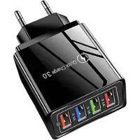 BlueStar USB snel lader/Quick Charger 3.0 - USB stekker - USB Lader - ZWART - Oplader voor Smartphones en Tablets - Thuislader - Universele Adapter met 4 usb poorten - telefoonstekker