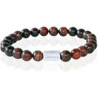 Memphis Kralen Armband Rood Tijgeroog Edelstaal Kraal-21cm