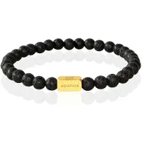 Memphis Kralen Armband Lavasteen Edelstaal Kraal Goudkleurig -21cm