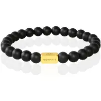 Memphis Kralen Armband Matzwarte Agaat Edelstaal Kraal Goudkleurig-19cm