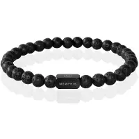Memphis Kralen Armband Lavasteen Edelstaal Kraal Zwart-21cm