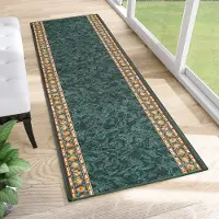 Tapiso Tapijtloper Antislip – Klassiek Perzisch Oosters Donkergroen – Gangloper Keukenloper Rubber Onderkant Maat- 100x1100