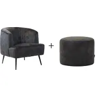 Bronx71 Velvet fauteuil Billy en velvet poef Beau antraciet