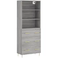 vidaXL Hoge kast 69,5x34x180 cm bewerkt hout grijs sonoma eikenkleurig
