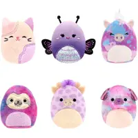 Squishmallows Squishville Mini Pluche Figuurtjes, Paarse Vrienden Set van 6