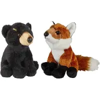 Ravensden Bosdieren zachte pluche knuffels 2x stuks - Vos en Zwarte Beer van 15 cm - Knuffelberen