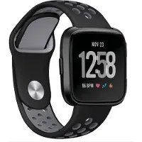 Shop4 - Fitbit Versa Bandje - Siliconen Zwart Grijs