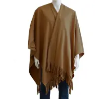 Boris Luxe omslagdoek / poncho - camel - 180 x 140 cm - fleece - Dameskleding accessoires winter / herfst
