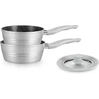 Royalty Line FS2M Steelpan Inductie - 3 Delig Sauspan Met Universeel Deksel - Ø 18/20 cm - 1.6/2.3 Liter - Antiaanbaklaag - Steelpannen Voor Alle Warmtebronne - Silver