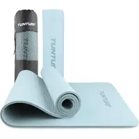 Tunturi Yoga Mat 8mm - Pilates mat - Extra dikke fitness mat - 183x61x0,8 cm - Incl Draagtas - Ecologisch materiaal - Eenvoudig te reinigen - Licht Blauw