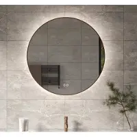 Schaere Ronde badkamerspiegel met indirecte verlichting, verwarming, touch sensor, dimfunctie en koperen frame 60x60 cm