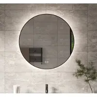 Schaere Ronde badkamerspiegel met indirecte verlichting, verwarming, touch sensor, dimfunctie en gun metal frame 60x60 cm