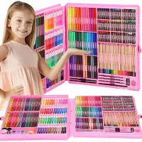 Springos Tekendoos Tekenkoffer Kinderen 258 Delig 47 x 45 x 4 cm Roze