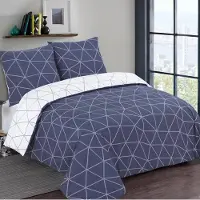 Vision Hugo - Tweezijdig omkeerbaar Dekbedovertrekset - 100% katoen: zacht en soepel - Kingsize - Dekbedovertrek 260 x 240 cm met 2 bijhorende slopen - Blauw / Wit - Oekotex gecertificeerd
