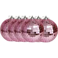 Othmar decorations discobal kerstballen - 6x - roze -10 cm -kunststof