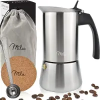 MILU Espressomachine set 4 kopjes, roestvrij staal, Espresso pot, Zilver