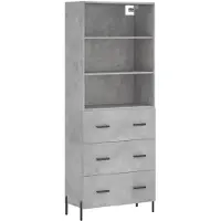 vidaXL Hoge kast, betonkleur, 69,5 x 34 x 180 cm, houtvezelplaat