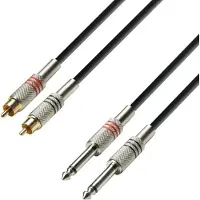 Adam hall K3TPC0300 Audio Adapterkabel [2x Cinch-stekker - 2x Jackplug male 6,3 mm] 3.00 m Zwart