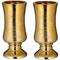 Cepewa Set van 2x stuks bloemenvaas kelk goud van keramiek 24 cm - Vazen