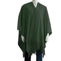 Boris Luxe omslagdoek/poncho - donker groen - 180 x 140 cm - fleece - Dameskleding accessoires