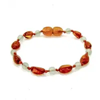 ForDig Wild Sun Barnsteen Armband Baby / Peuter - Amber Enkelbandje - Baltische Barnsteen – Pijnstillend bij Doorkomende Tanden - 14 cm - Beans - Cognac / Aventurijn groen