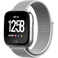 Shop4 - Geschikt voor Fitbit Versa 2 Bandje - Nylon Grijs Wit