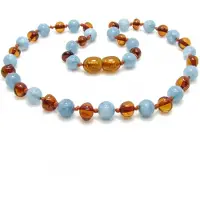 ForDig Wild Sun Barnsteen Ketting Kind - Amber Ketting - Baltische Barnsteen – 36 cm – Cognac / Aquamarijn