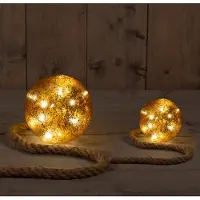 Anna's Collection Verlichte kerstballen - 2x st -goud - glas - aan touw -D10 en D15 cm - warm wit