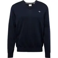 Gant Trui Men Cotton V-Neck Evening Blue-XXXL