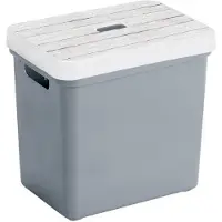 Sunware Opbergbox/mand - blauwgrijs - 25 liter - met deksel hout kleur - Opbergbox