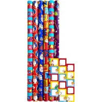 Benza Sinterklaaspapier Pakpapier Pakjesavond Cadeaupapier - Afm. 70 x 300 cm Per rol - 6 rollen - Incl. 20 Sint Naamstickers